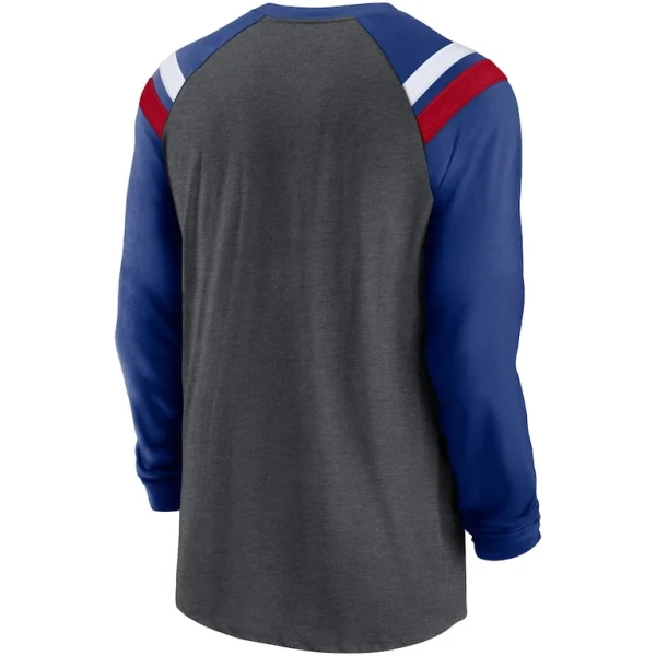 New york giants nike tri blend raglan athletic long sleeve fashion t shirt Heathered charcoalroyal L