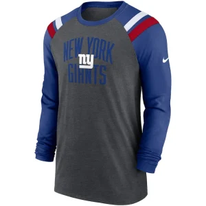 New york giants nike tri blend raglan athletic long sleeve fashion t shirt Heathered charcoalroyal M