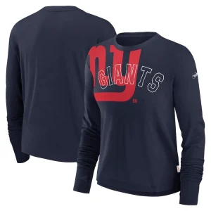 New york giants nike womens layered logo cropped long sleeve fashion t shirt Navy
