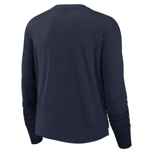 New york giants nike womens layered logo cropped long sleeve fashion t shirt Navy M