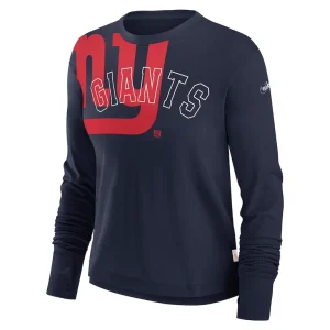 New york giants nike womens layered logo cropped long sleeve fashion t shirt Navy S