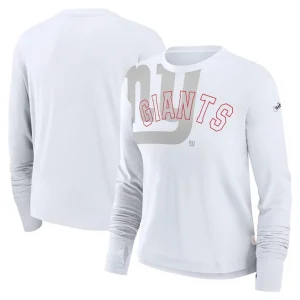 New york giants nike womens layered logo cropped long sleeve fashion t shirt White