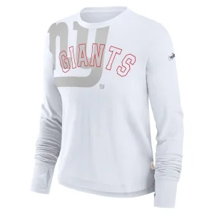 New york giants nike womens layered logo cropped long sleeve fashion t shirt White S