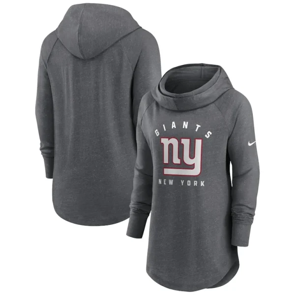 New york giants nike womens raglan funnel neck pullover hoodie Heather charcoal