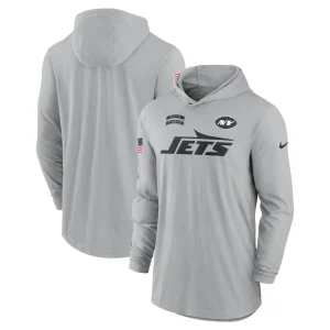 New york jets nike 2024 salute to service lightweight performance long sleeve hooded t shirt Gray