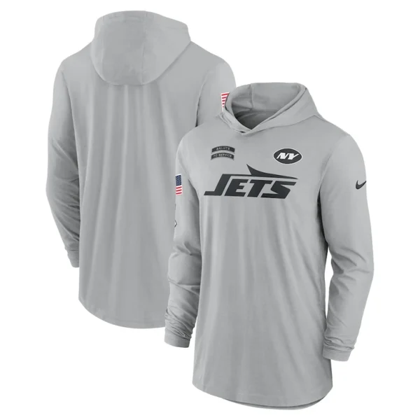 New york jets nike 2024 salute to service lightweight performance long sleeve hooded t shirt Gray
