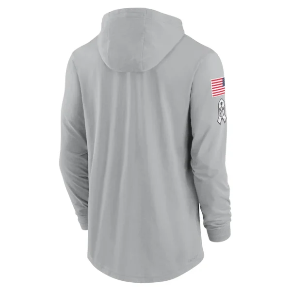 New york jets nike 2024 salute to service lightweight performance long sleeve hooded t shirt Gray L