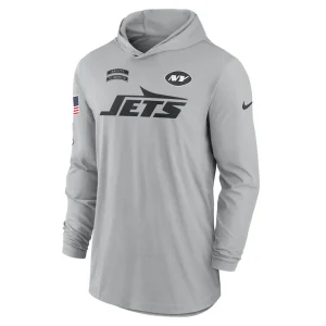 New york jets nike 2024 salute to service lightweight performance long sleeve hooded t shirt Gray M