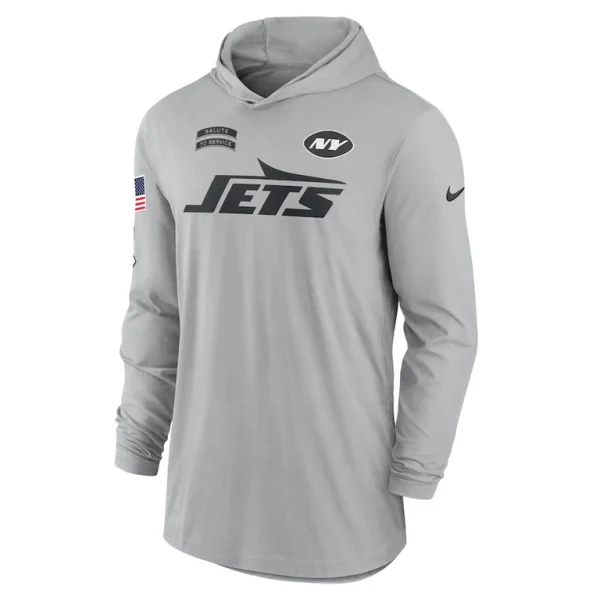 New york jets nike 2024 salute to service lightweight performance long sleeve hooded t shirt Gray M