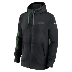 New york jets nike 2024 sideline club full zip hoodie Black M