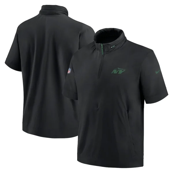 New york jets nike 2024 sideline coach short sleeve half zip hoodie jacket Black