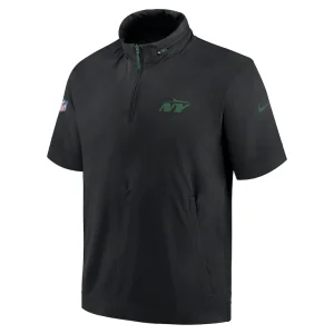 New york jets nike 2024 sideline coach short sleeve half zip hoodie jacket Black M