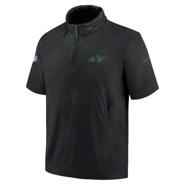 New york jets nike 2024 sideline coach short sleeve half zip hoodie jacket Black M