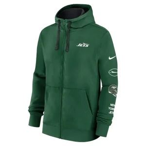 New york jets nike club full zip hoodie jacket Green M