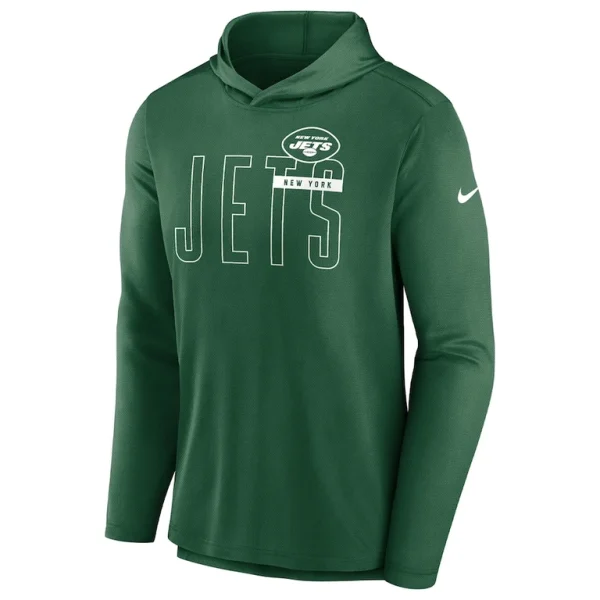 New york jets nike lightweight performance hooded long sleeve t shirt Green M