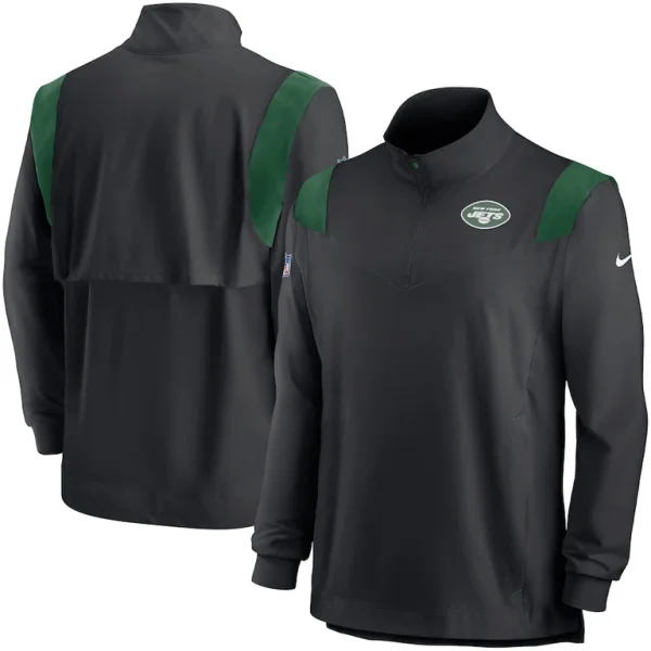 New york jets nike sideline coach chevron lockup quarter zip long sleeve top Black