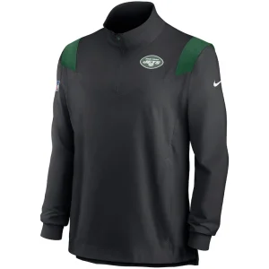 New york jets nike sideline coach chevron lockup quarter zip long sleeve top Black M