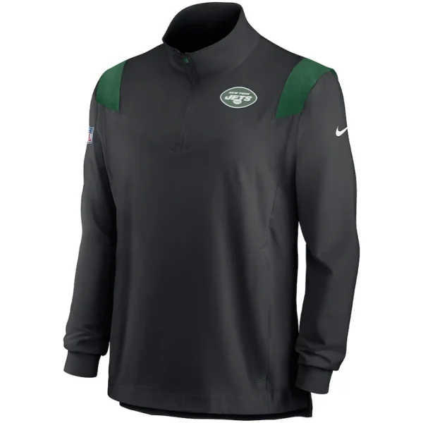 New york jets nike sideline coach chevron lockup quarter zip long sleeve top Black M