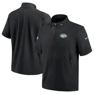 New york jets nike sideline coach short sleeve hoodie quarter zip jacket Black