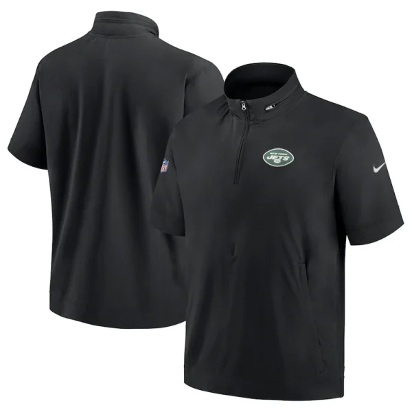 New york jets nike sideline coach short sleeve hoodie quarter zip jacket Black