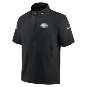 New york jets nike sideline coach short sleeve hoodie quarter zip jacket Black M