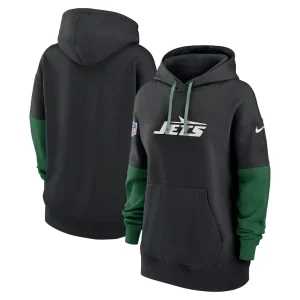 New york jets nike womens 2024 sideline essential fleece pullover hoodie Black