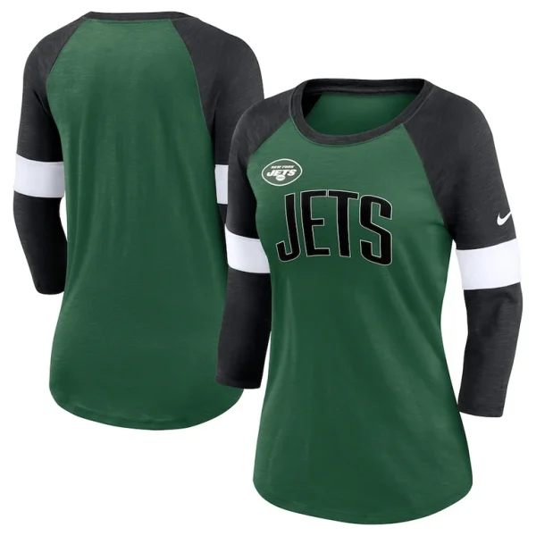 New york jets nike womens football pride raglan 34 sleeve t shirt Heather greenheather black