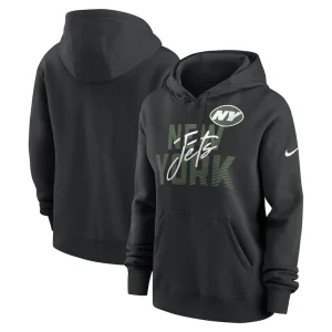 New york jets nike womens wordmark club fleece pullover hoodie Black