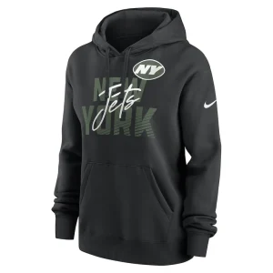 New york jets nike womens wordmark club fleece pullover hoodie Black S