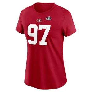 Nick bosa san francisco 49ers nike womens super bowl lviii patch player name number t shirt Scarlet M