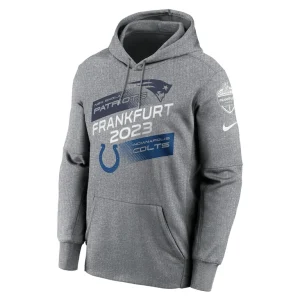 Nike new england patriots vs. indianapolis colts 2023 frankfurt game pullover hoodie Heather charcoal M