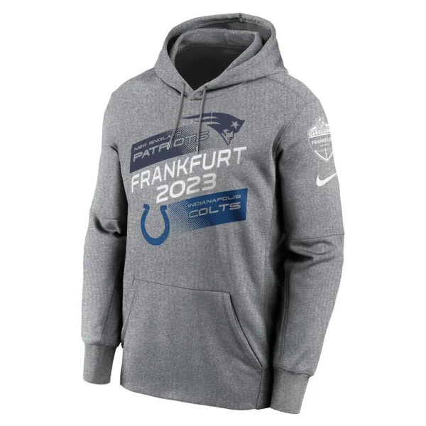 Nike new england patriots vs. indianapolis colts 2023 frankfurt game pullover hoodie Heather charcoal M