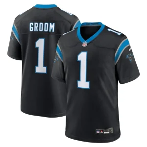 Number 1 groom carolina panthers nike game jersey Black