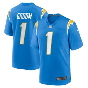 Number 1 groom los angeles chargers nike game jersey Powder blue