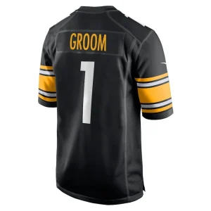 Number 1 groom pittsburgh steelers nike game jersey Black L
