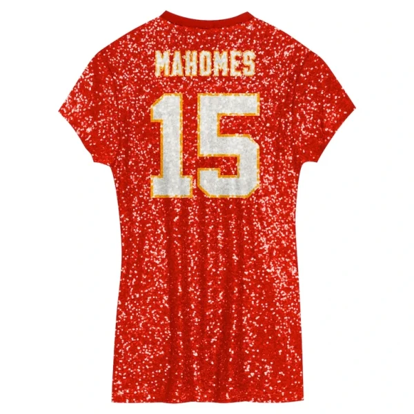 Patrick mahomes kansas city chiefs girls youth sequin player name number v neck dress Red Yth L