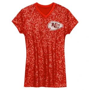 Patrick mahomes kansas city chiefs girls youth sequin player name number v neck dress Red Yth M