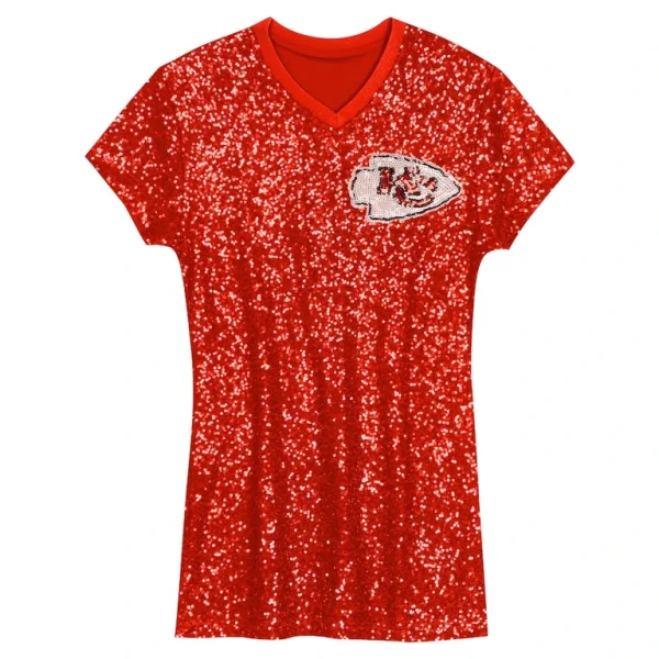 Patrick mahomes kansas city chiefs girls youth sequin player name number v neck dress Red Yth M