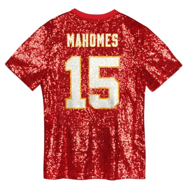Patrick mahomes kansas city chiefs girls youth sequin v neck fashion jersey Red Yth L