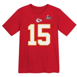 Patrick mahomes kansas city chiefs nike preschool super bowl lix player name number t shirt Red 56