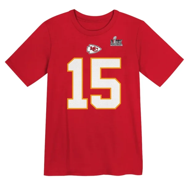 Patrick mahomes kansas city chiefs nike preschool super bowl lix player name number t shirt Red 56