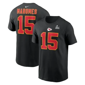 Patrick mahomes kansas city chiefs nike super bowl lix name number t shirt Black