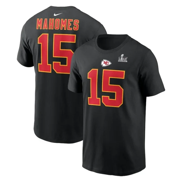Patrick mahomes kansas city chiefs nike super bowl lix name number t shirt Black
