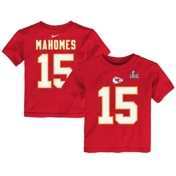 Patrick mahomes kansas city chiefs nike toddler super bowl lix player name number t shirt Red