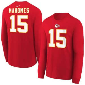 Patrick mahomes kansas city chiefs nike youth player name number long sleeve t shirt Red