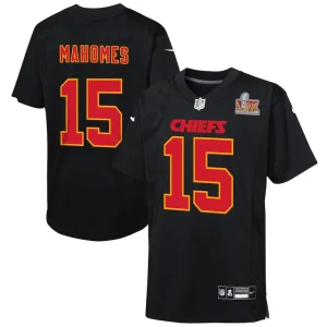 Patrick mahomes kansas city chiefs nike youth super bowl lix patch fashion game jersey Carbon black
