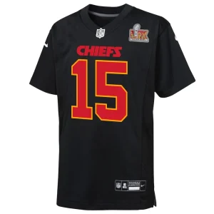 Patrick mahomes kansas city chiefs nike youth super bowl lix patch fashion game jersey Carbon black Yth M