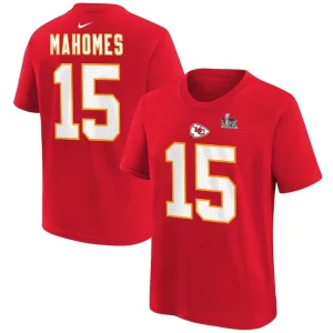 Patrick mahomes kansas city chiefs nike youth super bowl lix player name number t shirt Red