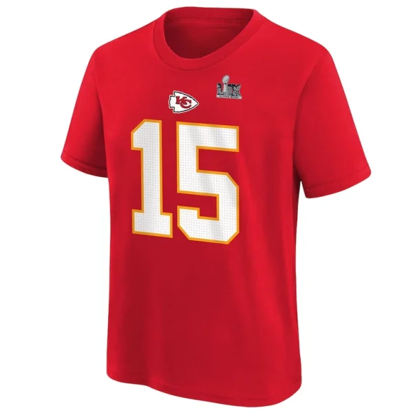 Patrick mahomes kansas city chiefs nike youth super bowl lix player name number t shirt Red Yth M
