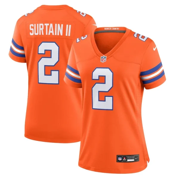 Patrick surtain ii denver broncos nike womens mile high collection 1977 throwback player game jersey Orange
